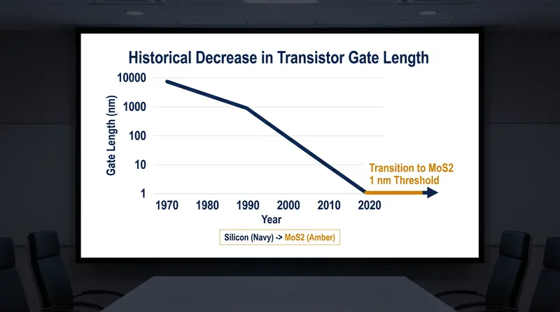 The trajectory of Moore's Law as it crosses the 1-nanometer threshold.