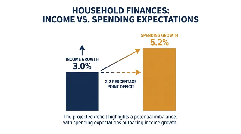 Consumers expect their spending growth to outpace their income growth by 2.2 percentage points over the next year.