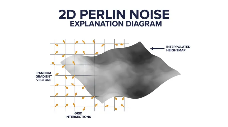 Perlin noise generates smooth transitions by interpolating between random gradient vectors on a grid.
