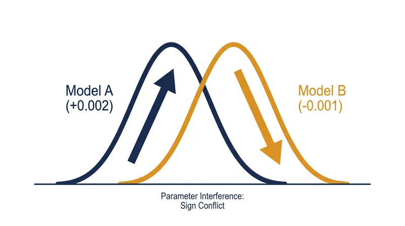Sign interference occurs when two models disagree on the direction a specific parameter should be adjusted.