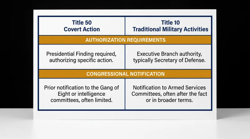 The legal boundary between covert intelligence operations and traditional military activities.