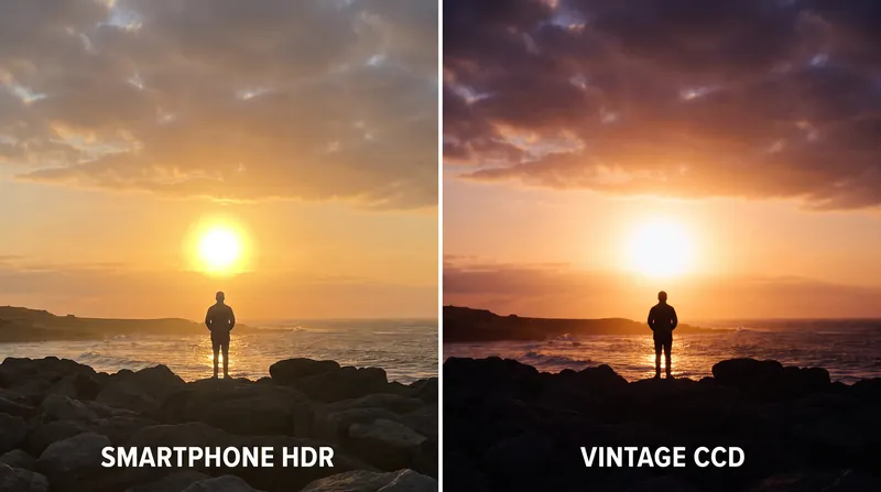 The linear light response of older sensors produces a smooth, film-like transition into bright highlights, avoiding the flat look of modern HDR.