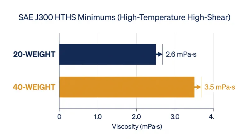 High-Temperature High-Shear (HTHS) minimums dictate the thickness of the protective oil film at 150°C.