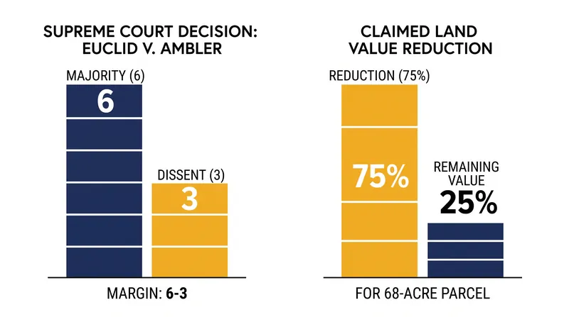 The Supreme Court ruled 6-3 to uphold the zoning ordinance, despite Ambler Realty's claim of a 75 percent loss in property value.