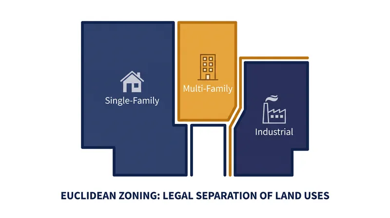 Euclidean zoning separates land into distinct geographic districts based on permitted uses.