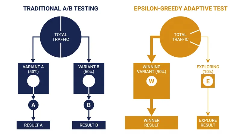 Epsilon-greedy algorithms minimize user regret by dynamically routing traffic to the best-performing option while still exploring.