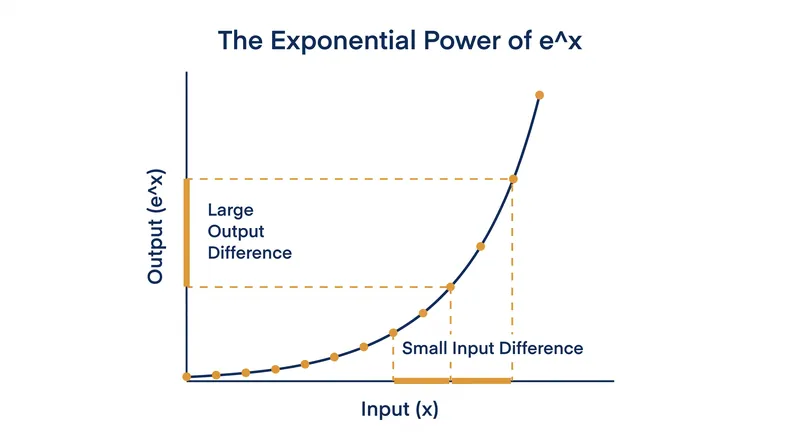 Exponentiation aggressively amplifies the differences between the model's top choices.