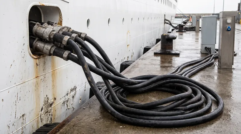 Delivering megawatts of power to a docked ship requires specialized high-voltage infrastructure.