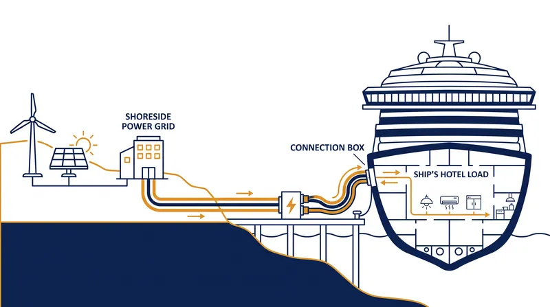 How cold ironing replaces onboard diesel generation with grid electricity.