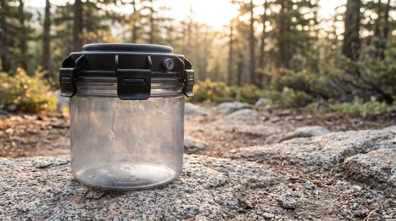 Modern bear canisters use flexible polycarbonate blends designed to absorb kinetic energy rather than shatter.