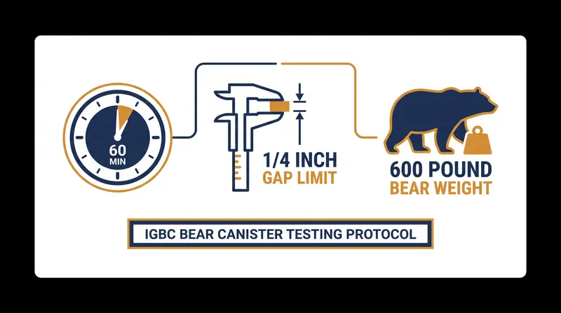 The IGBC certification requires a canister to withstand 60 minutes of direct bear contact without yielding a gap larger than 1/4 of an inch.