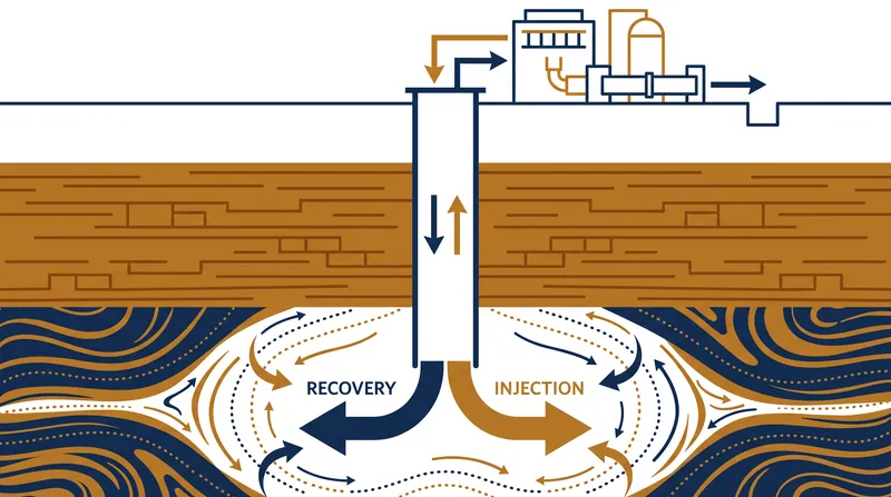 Aquifer Storage and Recovery (ASR) systems use deep wells to bypass impermeable clay layers and inject water directly into confined aquifers.