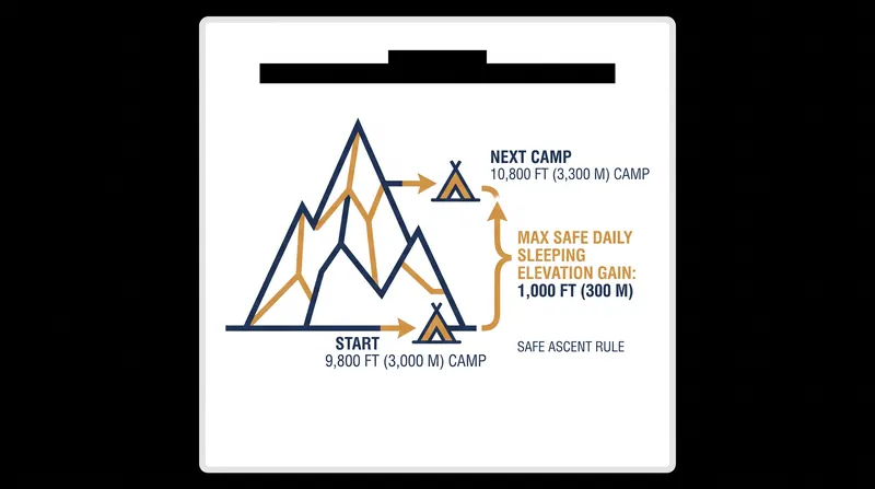 Clinical guidelines recommend limiting sleeping elevation gains to 1,000 feet per day once above 9,800 feet.