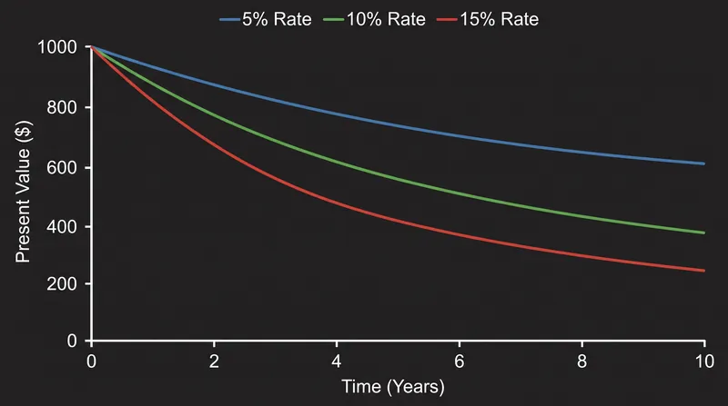 Higher discount rates exponentially penalize cash flows projected further into the future.