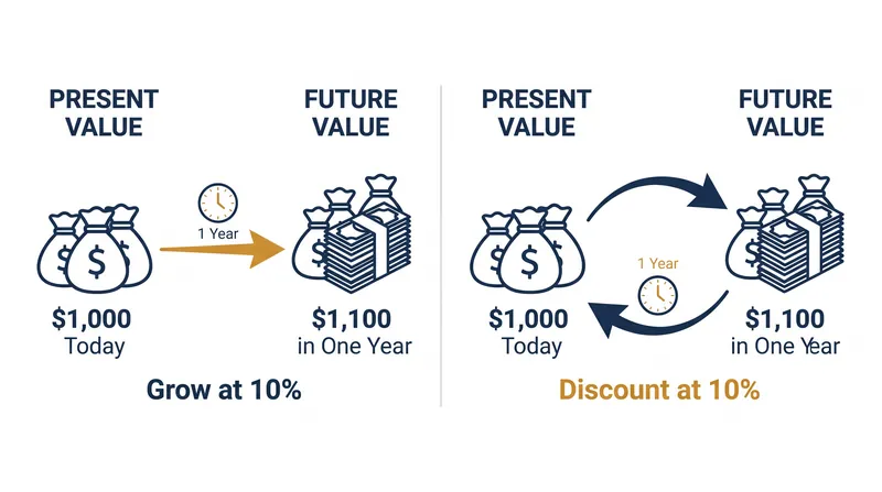 The time value of money dictates that future cash must be discounted to reflect the opportunity cost of waiting.