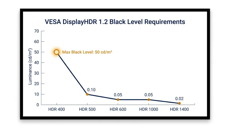 VESA's updated DisplayHDR 1.2 specification enforces stricter black-level ceilings.