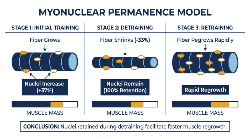How muscle fibers retain their nuclei during atrophy, allowing for accelerated regrowth.