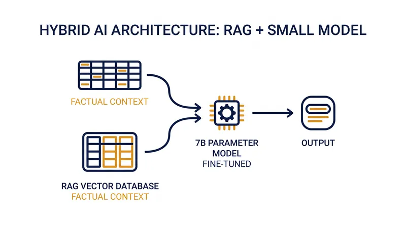 Hybrid architectures route retrieved facts through smaller, fine-tuned models to minimize frontier-model token costs.