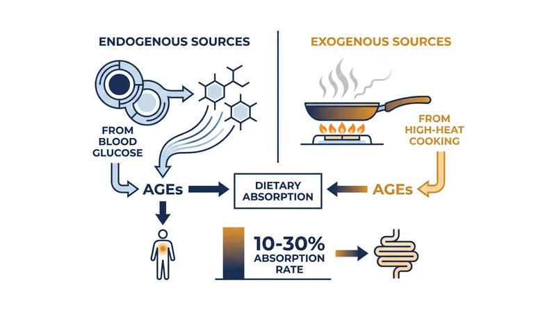 Endogenous formation and dietary absorption both contribute to the circulating AGE pool.