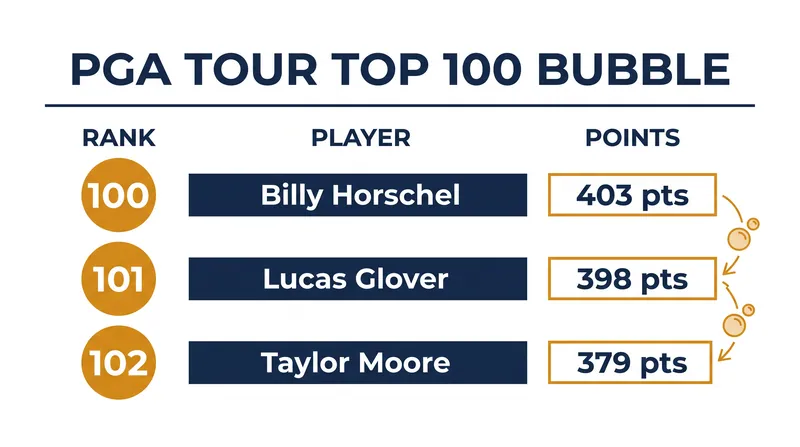 The razor-thin margins at the PGA Tour's top-100 cutoff.