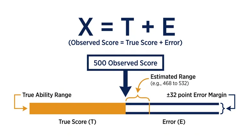 Classical Test Theory separates every observed score into true ability and measurement error.