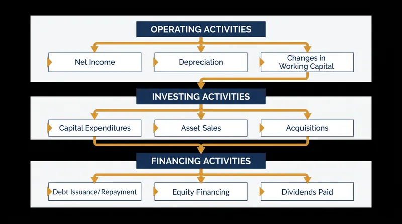 Corporate liquidity is divided into three distinct categories to separate daily operations from capital investments and debt issuance.