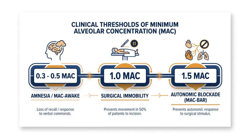 Different endpoints of anesthesia are achieved at predictable fractions and multiples of the standard MAC value.