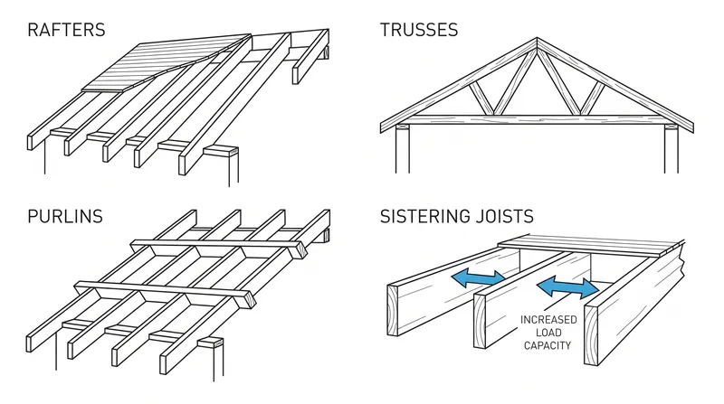 Sistering involves attaching new lumber directly to existing rafters to increase their load-bearing capacity.