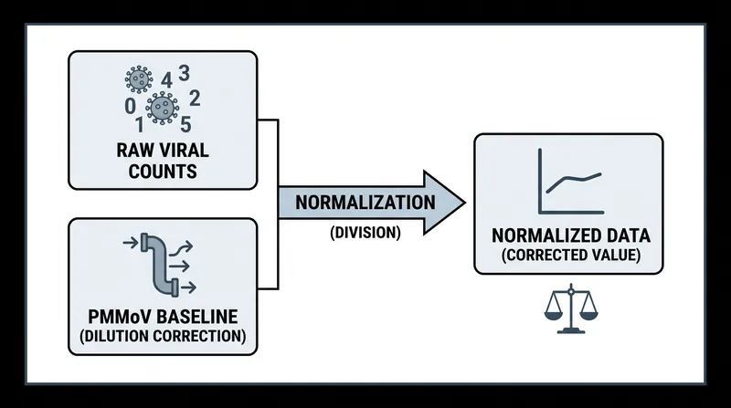 Models use endogenous biomarkers like PMMoV to separate true infection trends from environmental dilution.