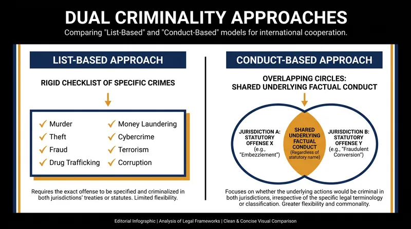 Modern extradition treaties have largely abandoned rigid lists of specific crimes in favor of a conduct-based approach.