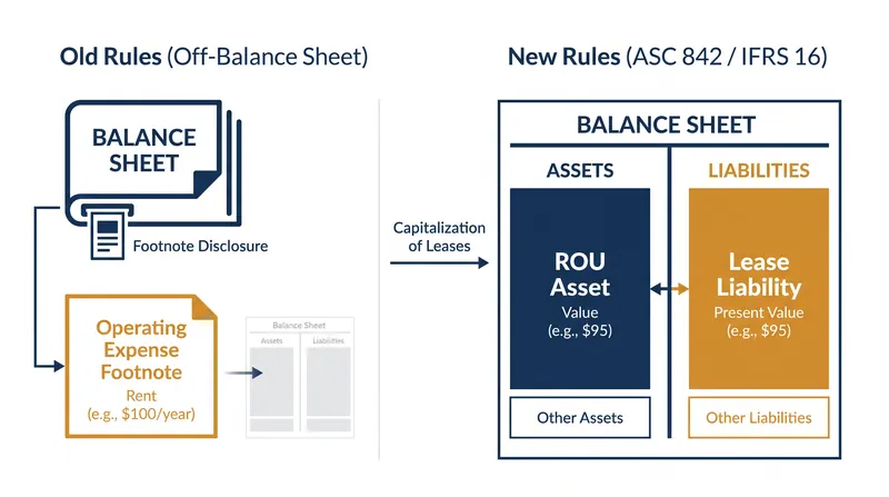 How operating leases transitioned from footnote expenses to capitalized balance sheet items.