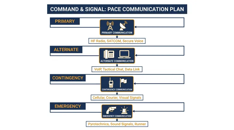 The PACE plan ensures redundant communications if primary networks fail.