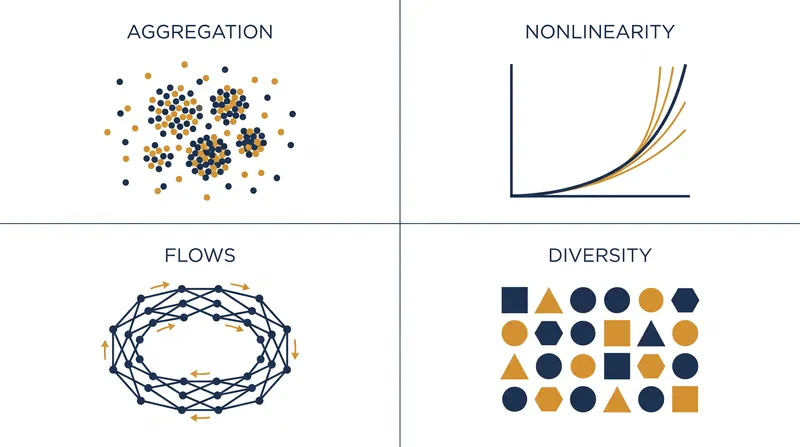 John Holland's four defining properties explain how local interactions scale into global phenomena.