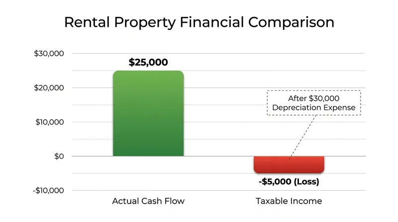 Non-cash depreciation expenses can offset positive cash flow, resulting in a taxable loss.