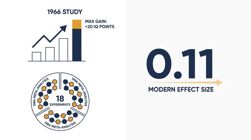 The historical measurement of the Pygmalion effect shows a shift from massive early outliers to a stable, modest modern effect size.
