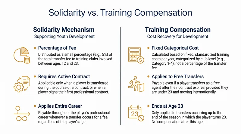 While Solidarity scales with transfer inflation, Training Compensation provides a fixed floor for young players moving on free transfers.