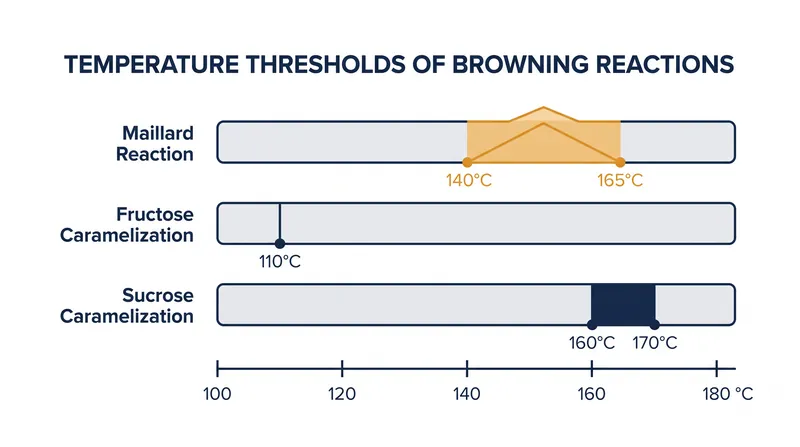 Different sugars require vastly different temperatures to begin caramelizing, while the Maillard reaction operates on a sliding scale.