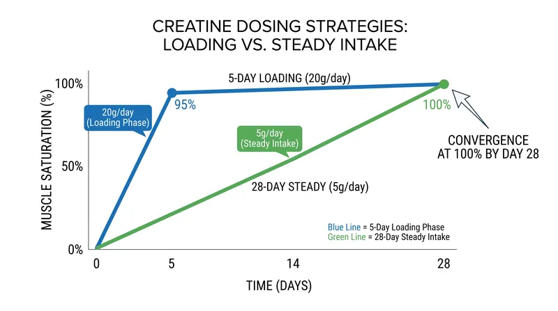 Both a rapid loading phase and a steady daily dose achieve full cellular saturation within 28 days.