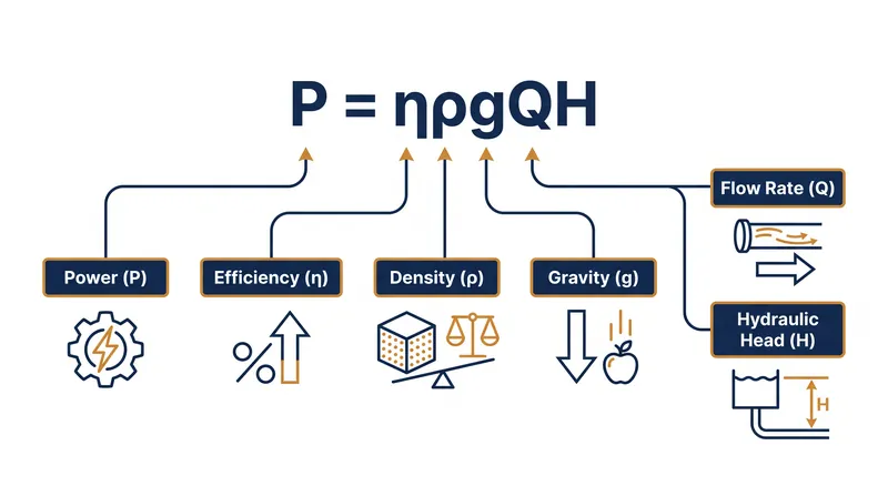 The fundamental equation governing hydroelectric power generation.