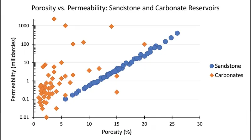 Sandstone reservoirs offer predictable storage, while fractured carbonates can yield extreme flow rates.