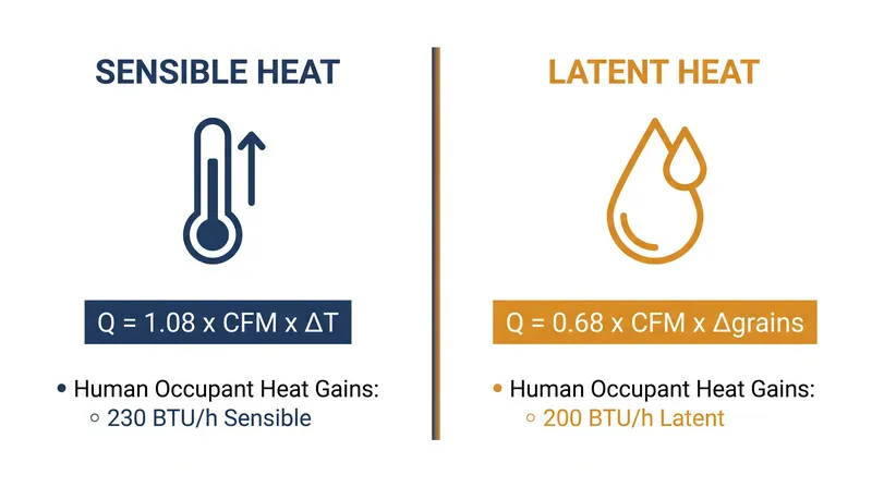 The mathematical formulas governing temperature reduction and moisture removal operate on entirely different variables.