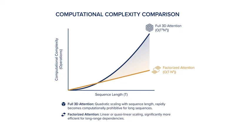 Full 3D Attention scales quadratically, making it computationally impossible for long, high-resolution videos.