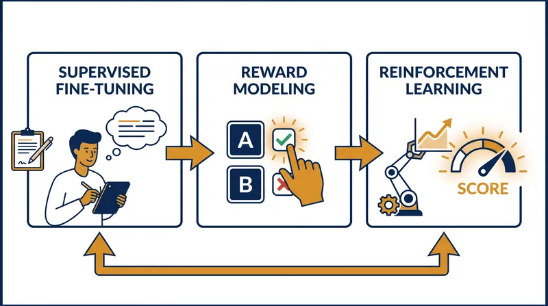 The standard Reinforcement Learning from Human Feedback (RLHF) pipeline.