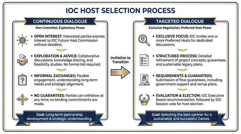 The Future Host Commission divides the selection process into two distinct phases.