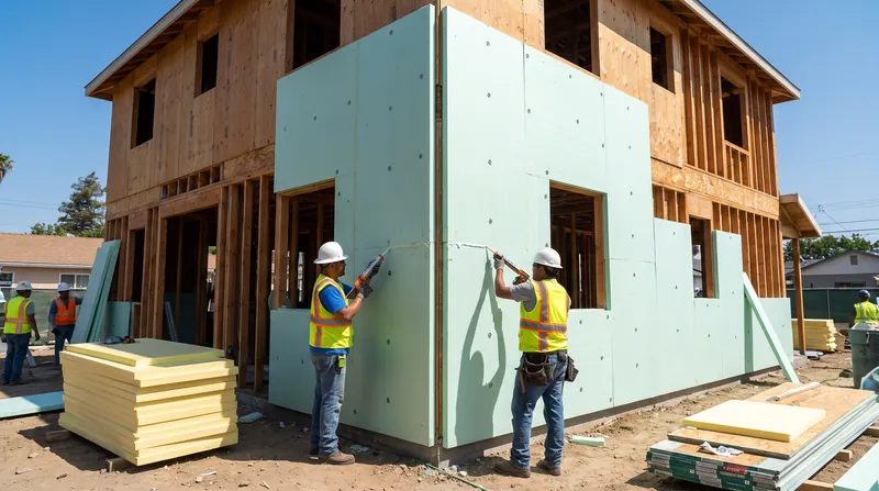 Continuous exterior insulation breaks the thermal bridge by wrapping the structural framing in an unbroken thermal blanket.
