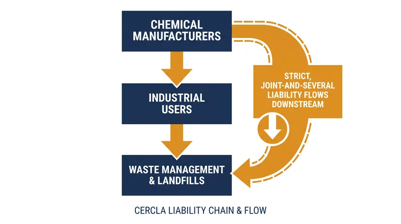Under CERCLA's joint and several liability framework, remediation costs can flow downstream to entities that passively received PFAS-containing materials.