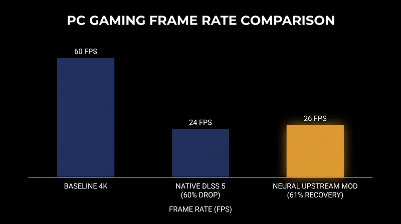 The computational cost of DLSS 5 neural rendering and the performance recovered by community mods.
