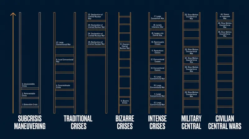 Herman Kahn's 1965 framework divides conflict into 44 distinct steps across seven major thresholds.