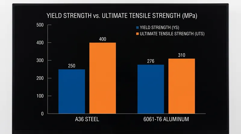 Comparing the safety margin between yield and ultimate tensile strength in common structural metals.