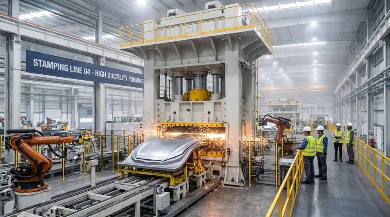 Automotive stamping relies on a wide gap between yield and tensile strength to form complex shapes without tearing.